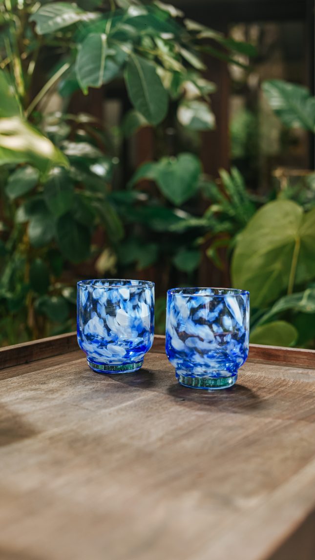 Footed Glass Blue White